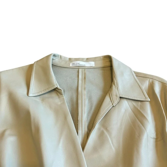 Oak + Fort Cream Vegan Faux Leather Wrap Dress Midi Length Size Small Women's - Picture 2 of 13